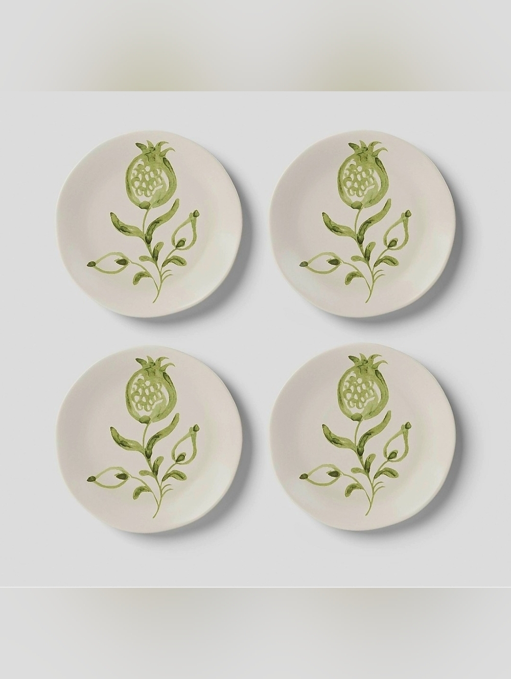 Threshold 4pk 6" Stoneware Aralia Appetizer Plates Hand Paint Green pomegranate